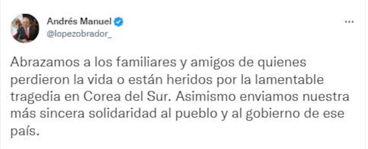 el mensaje de AMLO por la tragedia en Corea del Sur