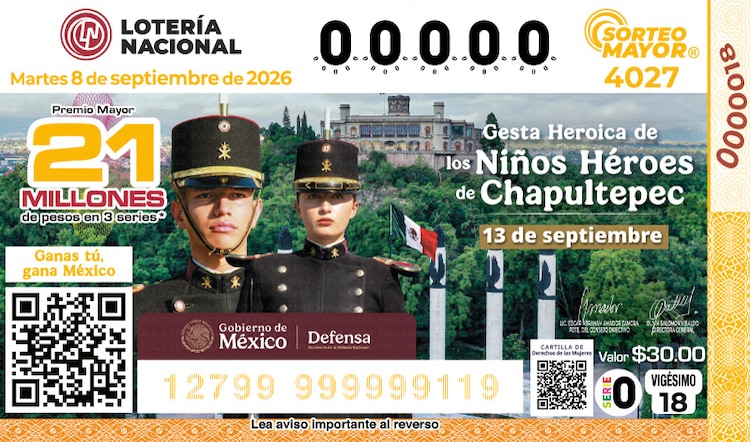 El Sorteo Mayor 4027 está dedicado al Gesta Heroica de los Niños Héroes de Chapultepec.