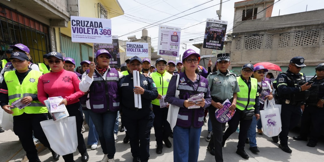 Azucena Cisneros encabeza el despliegue del programa Cruzada Violeta 360 en las calles de Ecatepec.