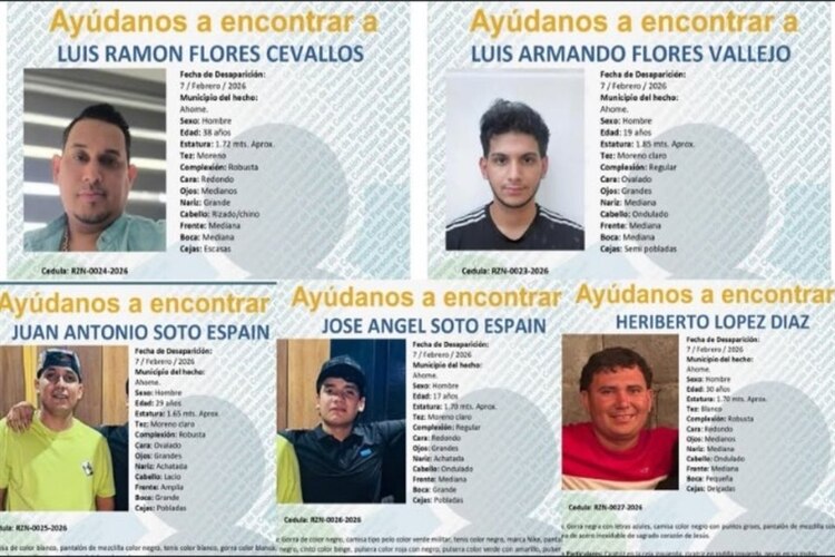 Fichas de búsqueda de los hombres presuntamente secuestrados en Sinaloa.