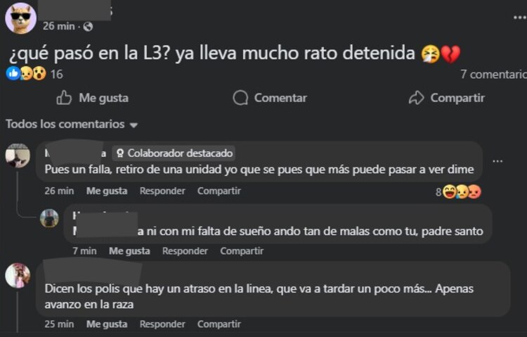 Reportan retrasos en la Línea 3
