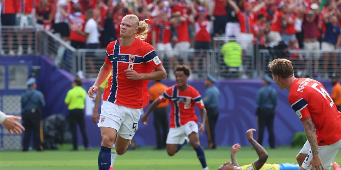 Erling Haaland celebra un gol en el triunfo de Noruega sobre Brasil en el Mundial 2026.