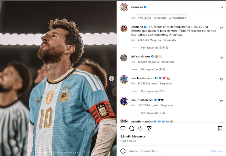 El comentario de Cristiano Ronaldo en la publicación de Leo Messi.