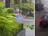 Inundaciones por fuertes lluvias en la Costera Miguel Alemán, en Acapulco, Guerrero, cubren vehículos.