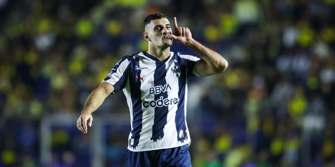 Germán Berterame celebra el gol con el que Monterrey eliminó al América en los cuartos de final del Apertura 2025.