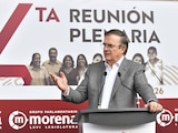 Marcelo Ebrard, secretario de Economía, al finalizar su participación en la cuarta reunión plenaria de Morena