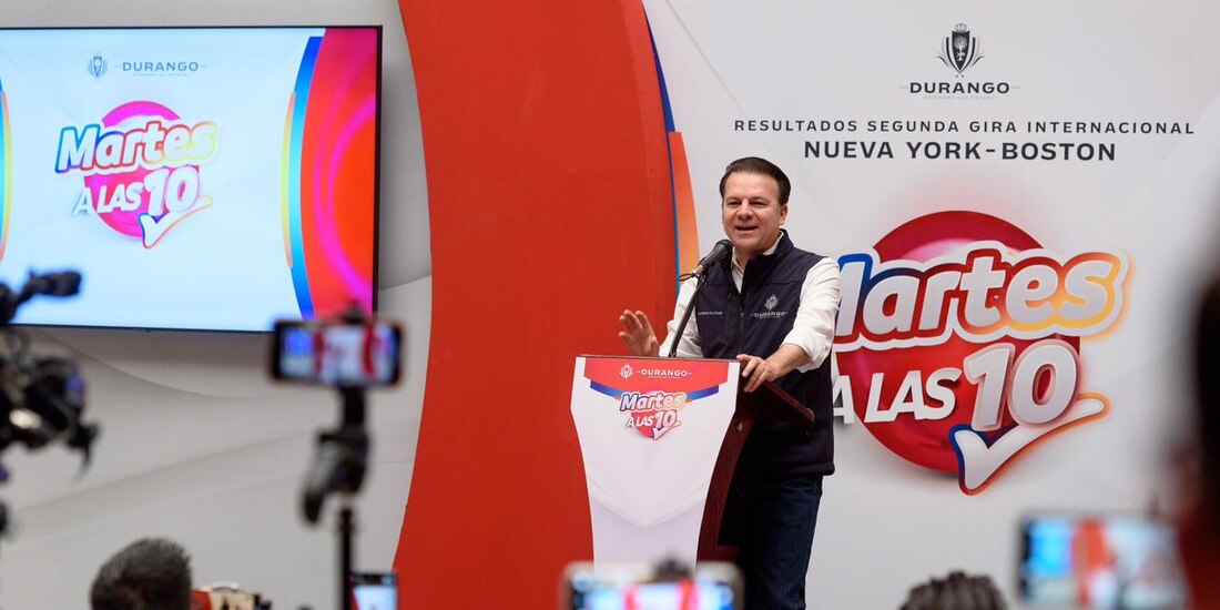 Esteban Villegas, gobernador de Durango, presenta logros de gira por Estados Unidos.