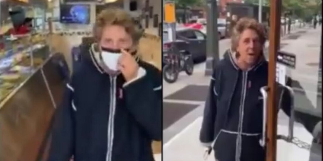 Imágenes de la mujer que agredió a una familia afroamericana en pizzería de Nueva York, Estados Unidos.