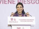 Clara Brugada, Jefa de Gobierno capitalino, al presentar el programa Otoch, para la unidades habitacionales, ayer.