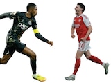 En la imagen, los futbolistas del PSG y del Arsenal, Ousamane Dembélé y Declan Rice