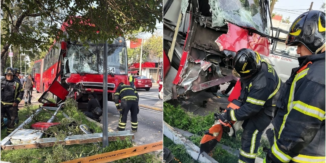 Metrobús impacta semáforo en la alcaldía Benito Juárez y deja 7 lesionados, el 19 de octubre de 2026.