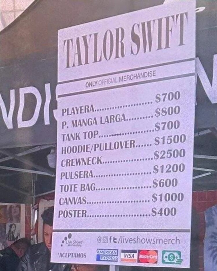 Mercancía oficial de Taylor Swift.