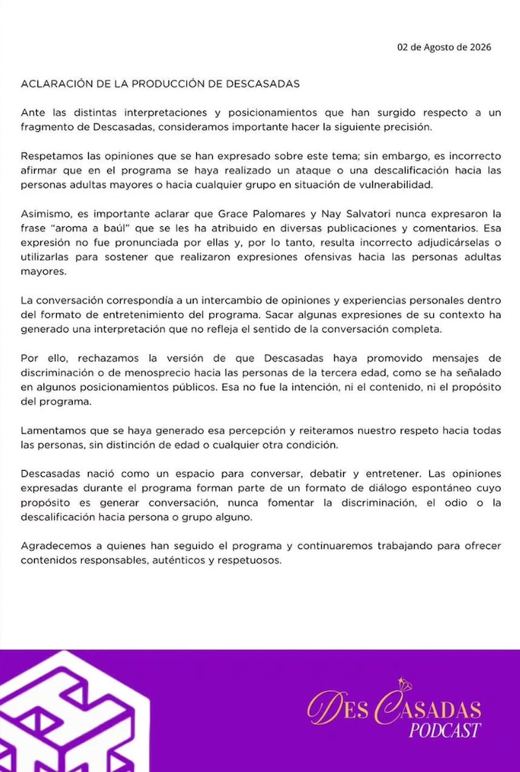 Comunicado del podcast Descasadas sobre la polémica