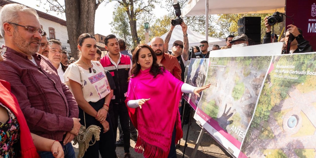 A la izquierda, la secretaria de Turismo del Gobierno de México, Josefina Rodríguez Zamora, y el gobernador de Michoacán, Alfredo Ramírez Bedolla.