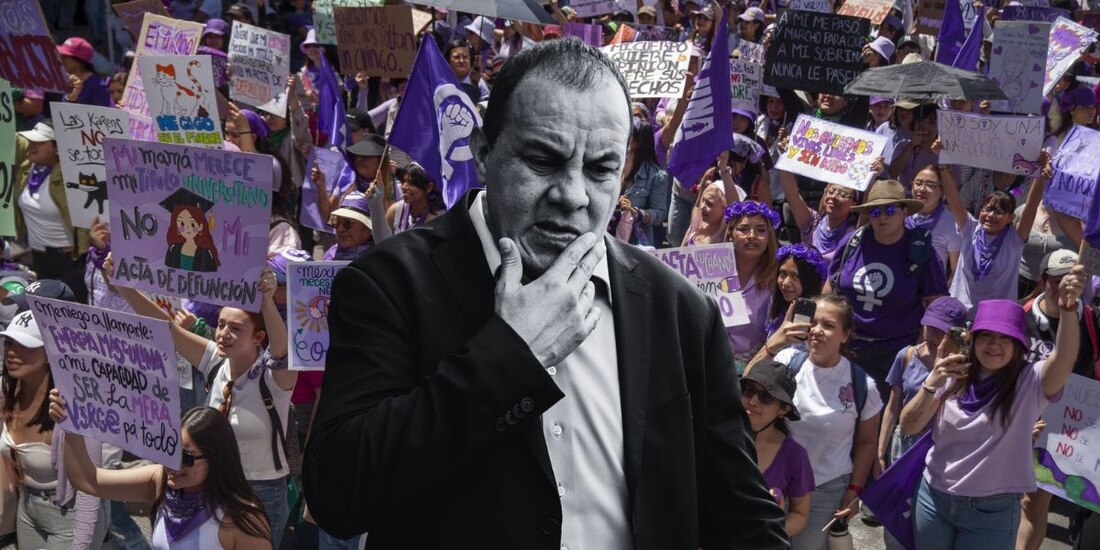 Colectivos de mujeres marchan para exigir desafuero e investigación contra Cuauhtémoc Blanco.