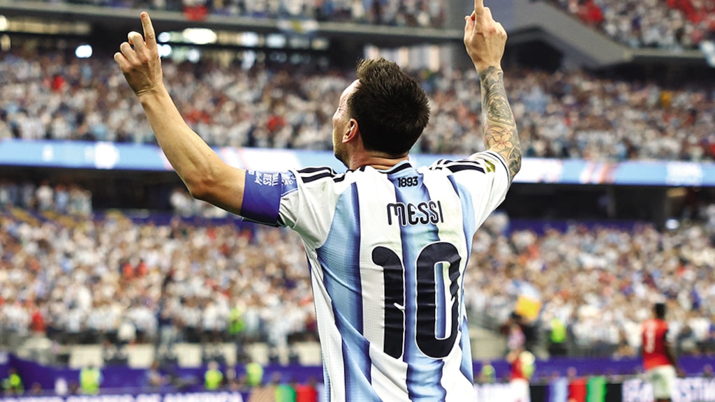 LIONEL Messi, ayer, tras uno de sus goles