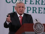 AMLO encabeza la "mañanera", en Palacio Nacional, este martes 20 de abril.