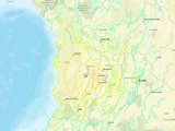 Mapa del epicentro del sismo en Colombia.