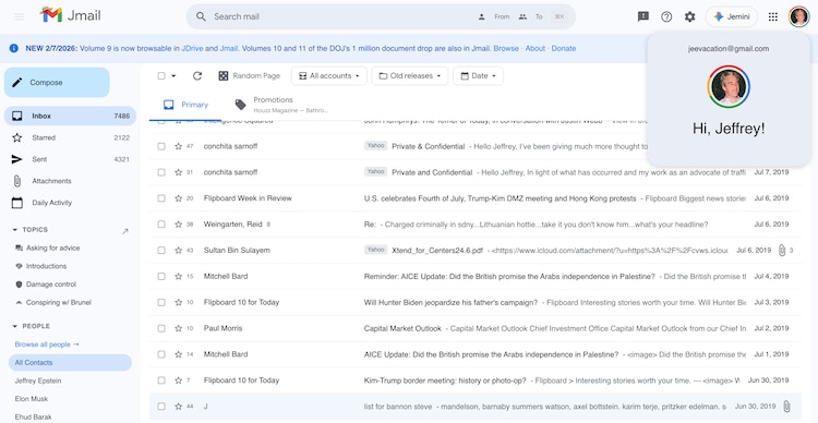 Contenido de Jmail de Jeffrey Epstein