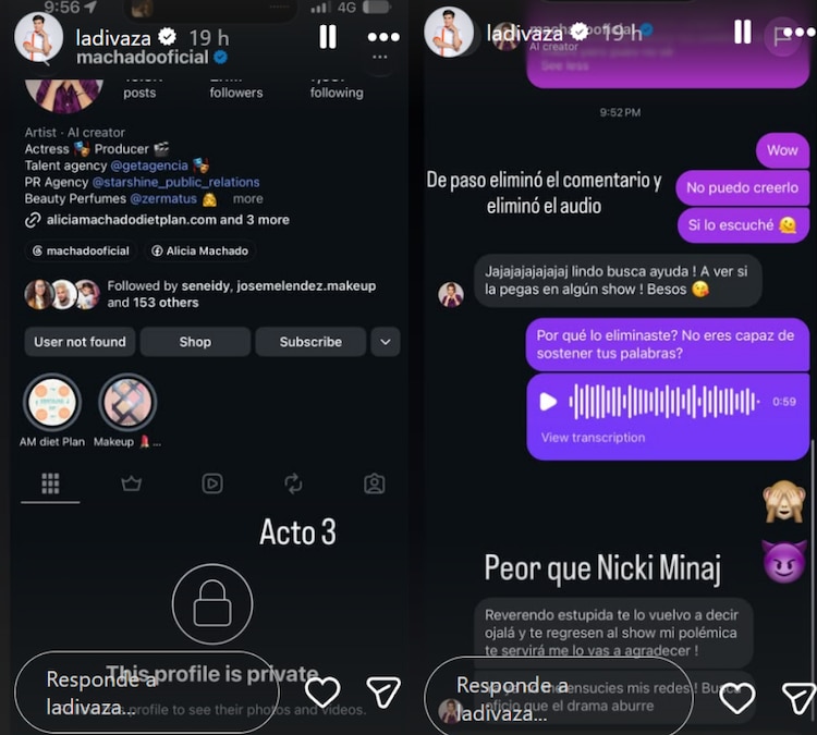 La Divaza comparte su conversación con Alicia Machado en Instagram