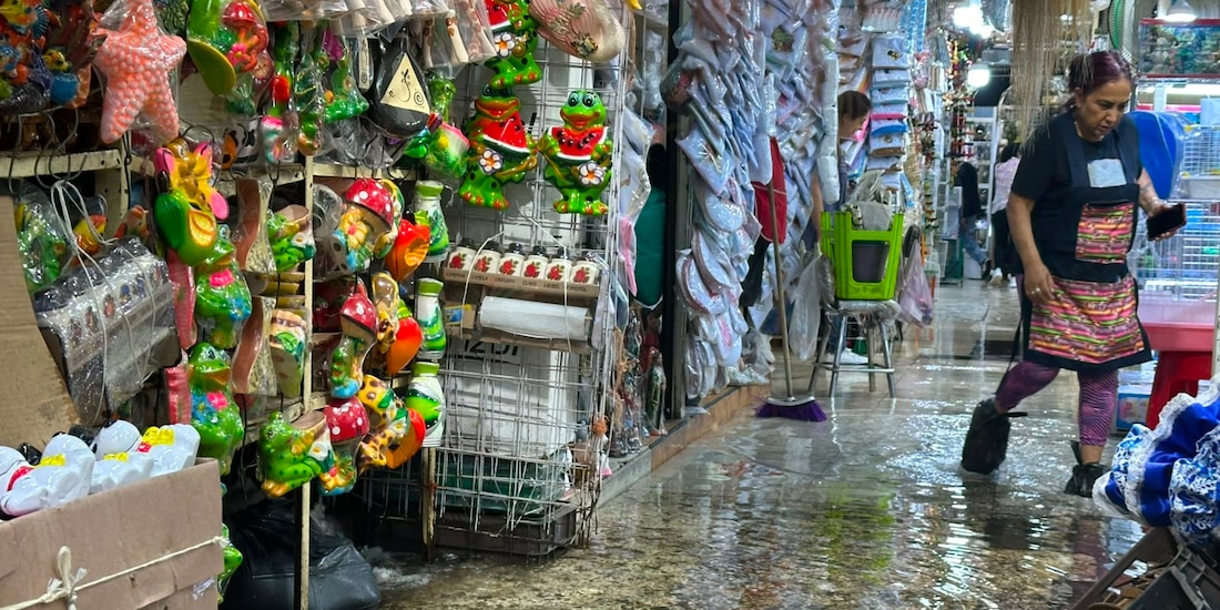 Fuerte lluvia provoca afectaciones en el Mercado de Sonora