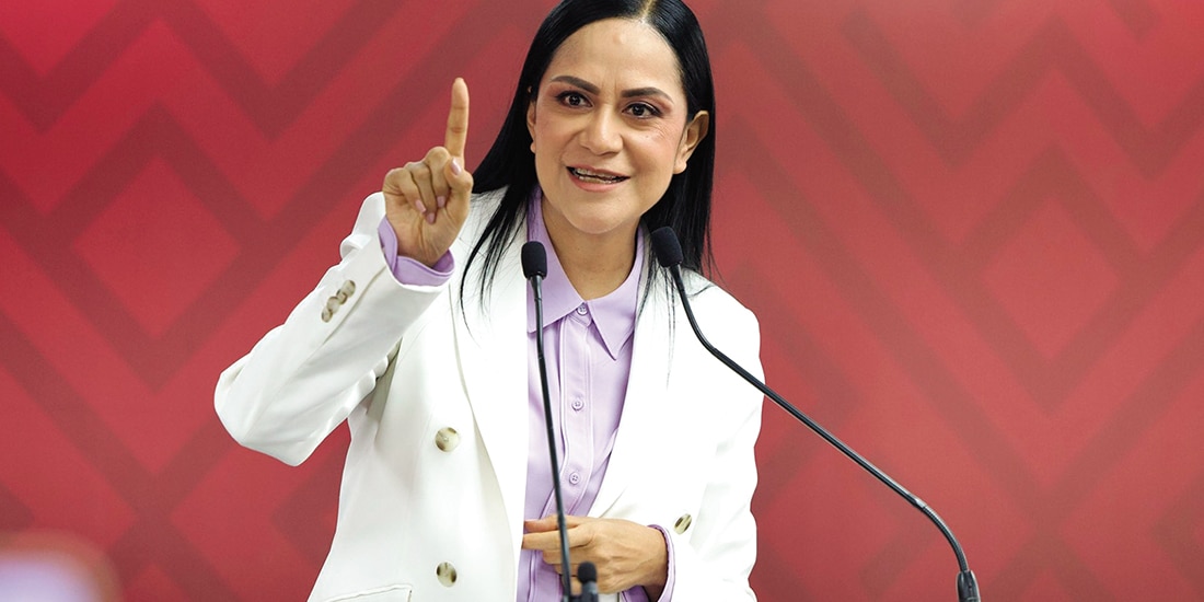 LA PRESIDENTA de Morena, Ariadna Montiel, ayer, en conferencia de prensa