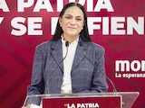 ARIADNA MONTIEL, presidenta nacional de Morena, ayer, en conferencia.