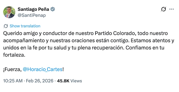 Publicación del presidente de Paraguay, Santiago Peña