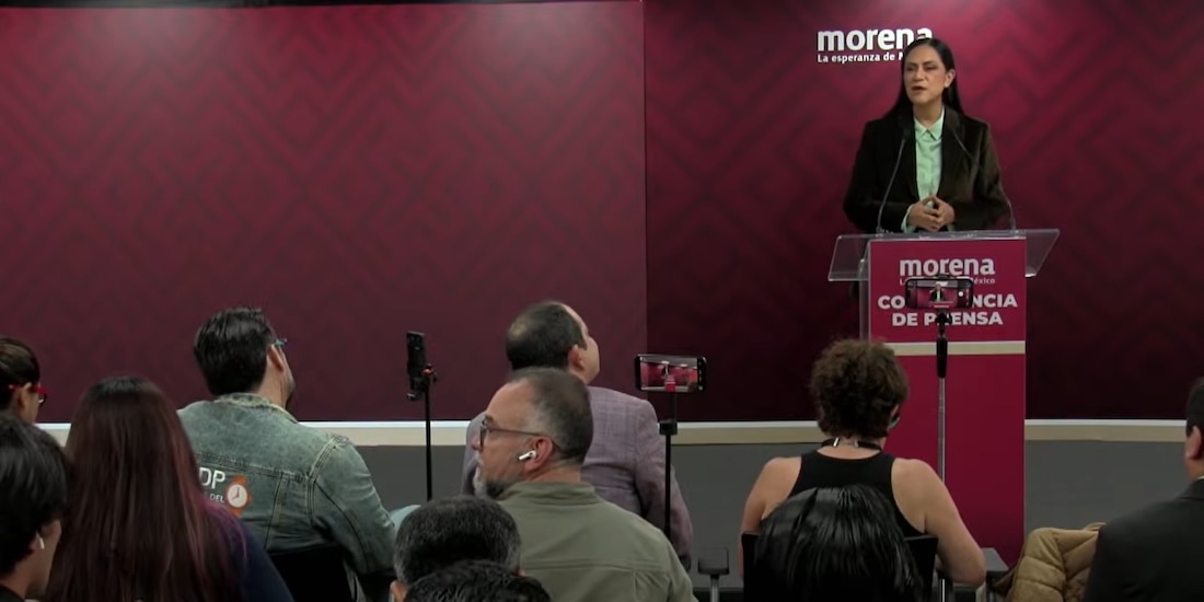 Ariadna Montiel, lideresa del partido Movimiento de Regeneración Nacional, en conferencia de prensa de este martes.