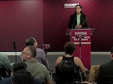 Ariadna Montiel, lideresa del partido Movimiento de Regeneración Nacional, en conferencia de prensa de este martes.
