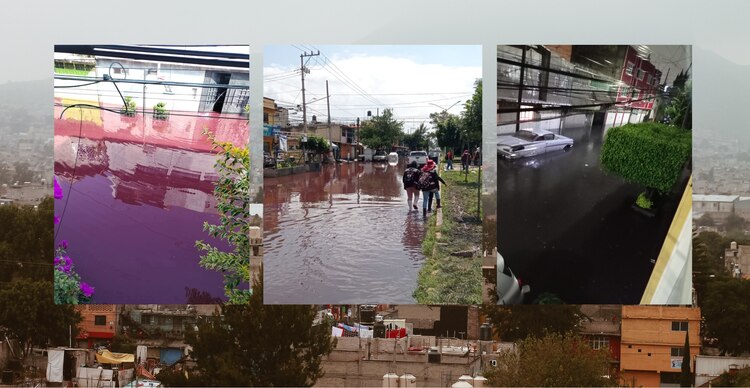 Agua rosa en las calles de Neza