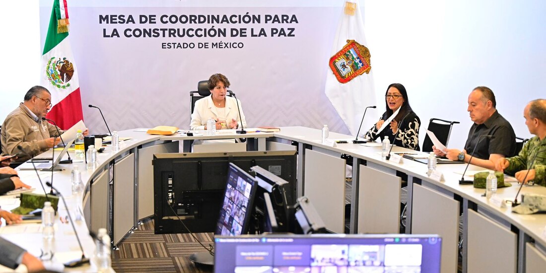 Delfina Gómez, gobernadora del Estado de México, encabeza la Mesa de Coordinación para la Construcción de la Paz.