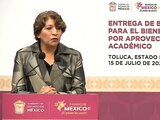 Delfina Gómez entrega 65 mil 289 becas a estudiantes del Edomex.