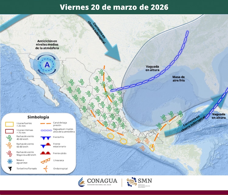 Áreas en vigilancia por desarrollo de tormentas significativas 20 de marzo