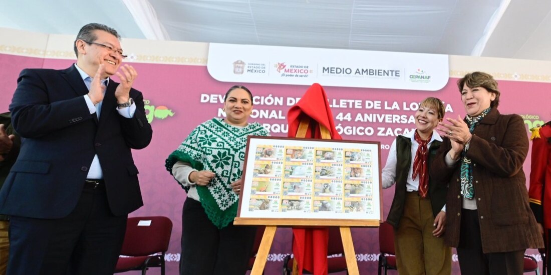 Delfina Gómez devela billete de la Lotería Nacional sobre el Parque Ecológico de Zacango.