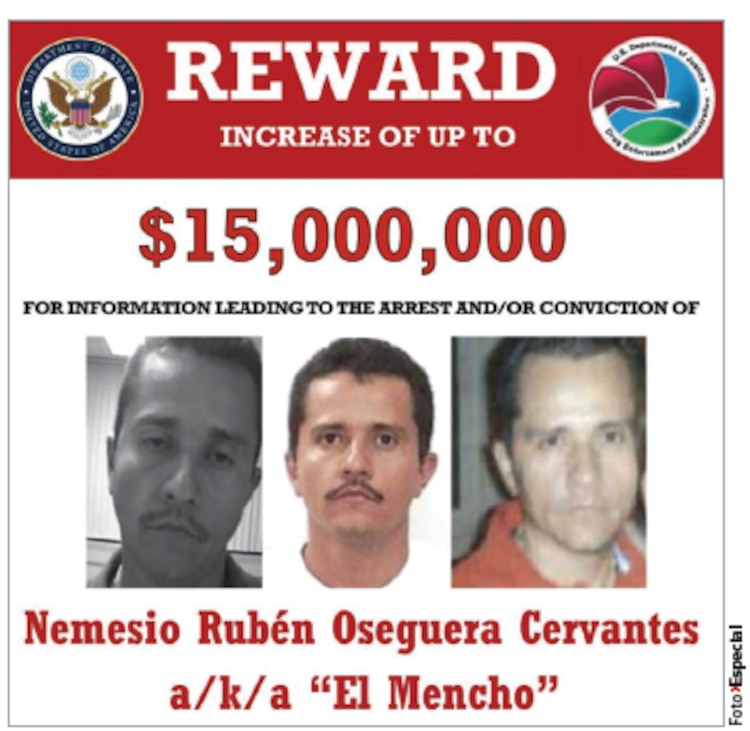 FICHA de recompensa de Nemesio Oseguera ofrecida por las autoridades de Estados Unidos en imagen de archivo