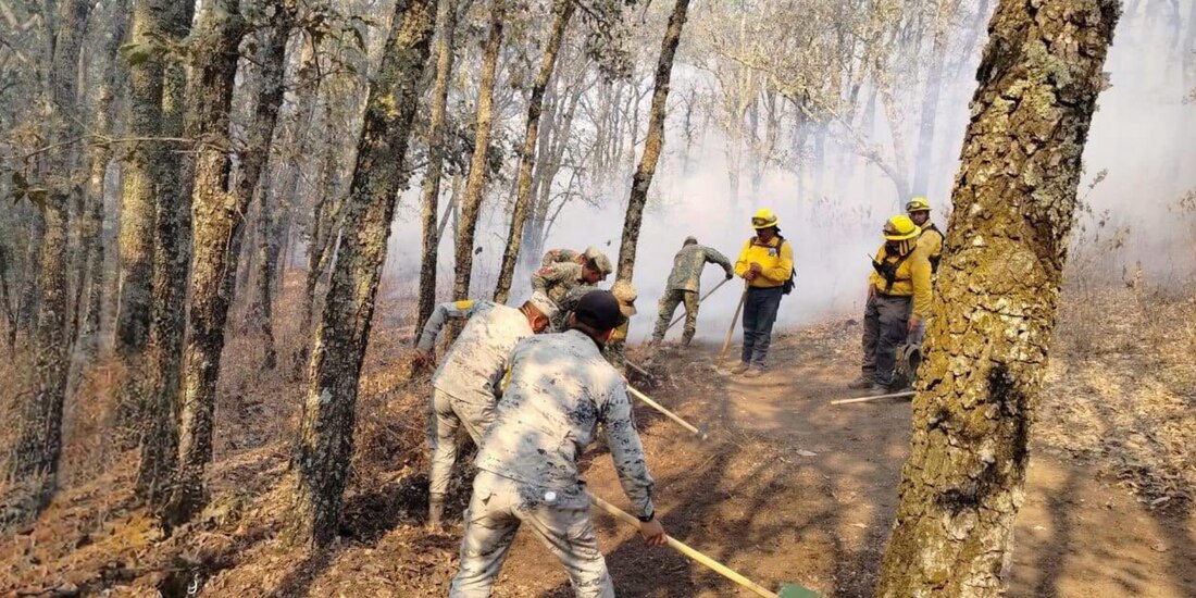 Elementos de la GN, ayer, durante un incendio en la Sierra de Los Agustinos.