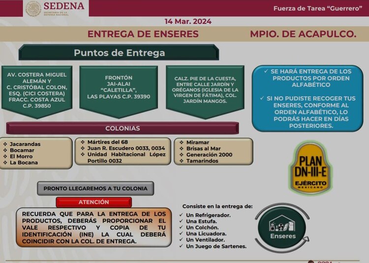Entrega de enseres en Acapulco.