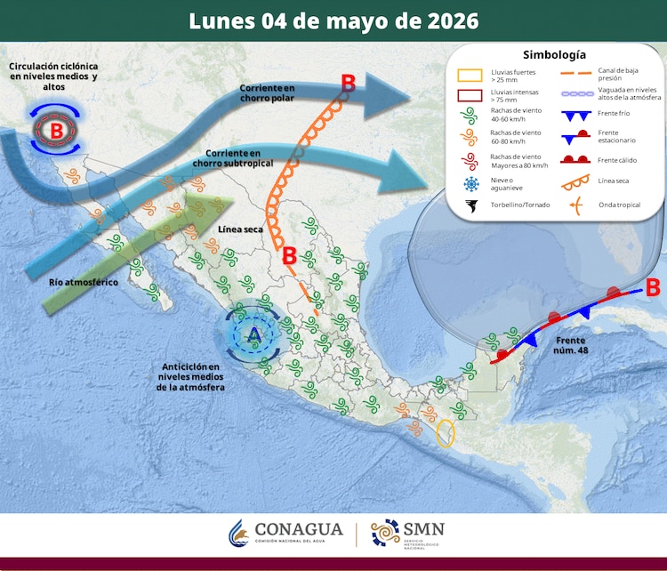Áreas en vigilancia por desarrollo de tormentas significativas 4 de mayo