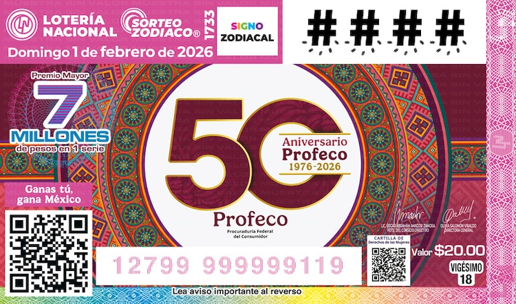 El Sorteo Zodiaco 1733 está dedicado al 50 aniversario de la Procuraduría Federal del Consumidor (Profeco).