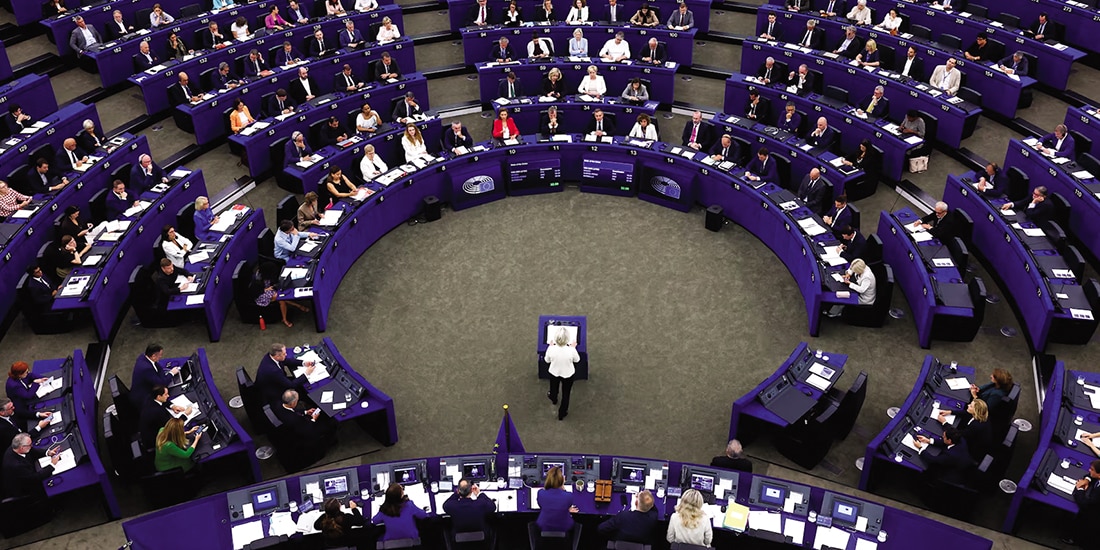 Ursula von der Leyen, durante un discurso sobre el Estado de la Unión Europea, ayer.