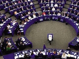 Ursula von der Leyen, durante un discurso sobre el Estado de la Unión Europea, ayer.