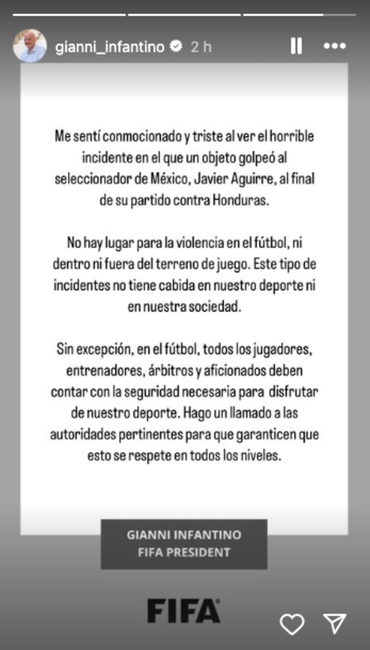 Gianni Infantino reacciona a la agresión de Javier Aguirre