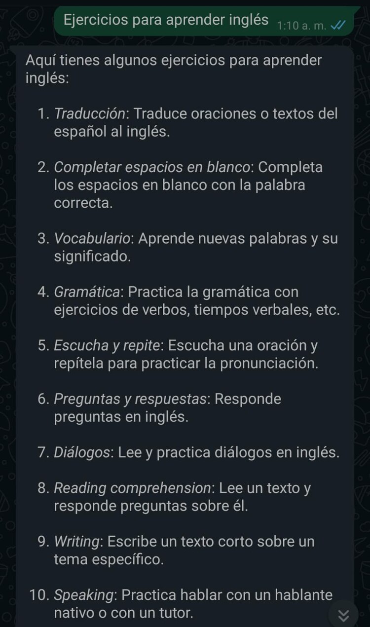 Ejercicios para aprender inglés.