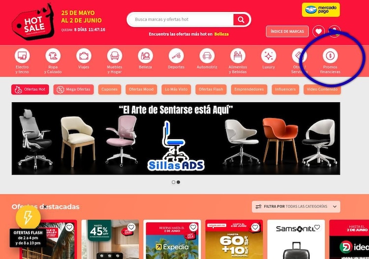 En el sitio web del Hot Sale 2026, da clic en "Promociones financieras" para encontrar la LISTA COMPLETA.