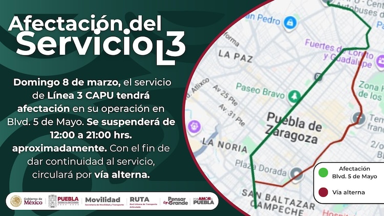 Estaciones sin servicio de la Línea 3 RUTA Puebla 8 de marzo