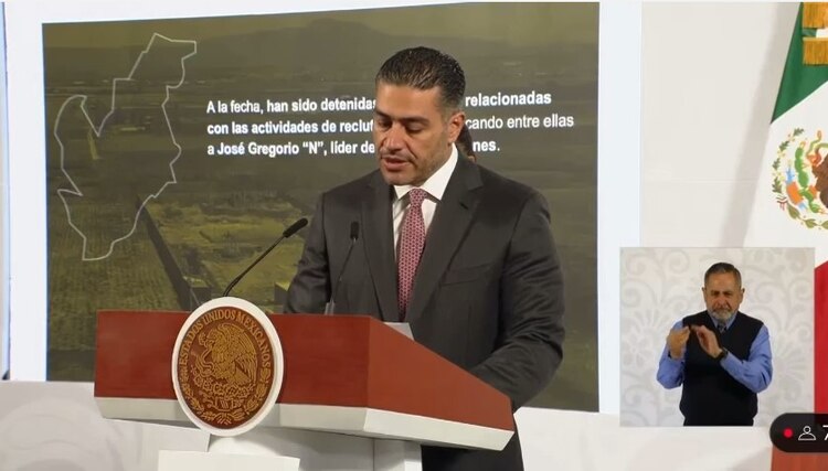 Omar García Harfuch, durante la Mañanera del Pueblo.