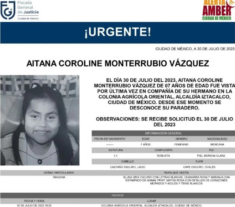 Activan Alerta Amber para encontrar a Aitana.