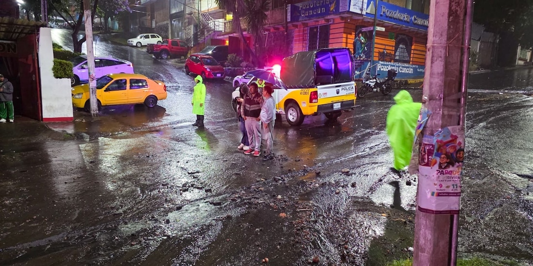 Intensas lluvias dejaron afectaciones al sur de la Ciudad de México, el 11 de mayo de 2026.