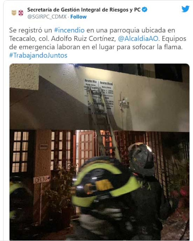 La Secretaría de Gestión Integral de Riesgos y PC también informó sobre el incidente de esta noche